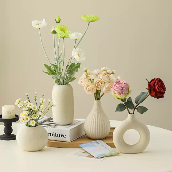 陶瓷花瓶摆件仿真洋牡丹桌面装饰假花客厅餐桌插花花束小众高级感