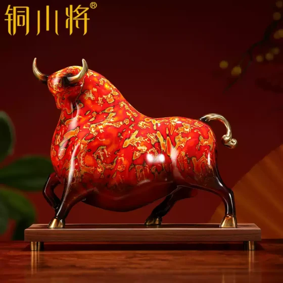 铜小将《牛气冲天》全铜大漆工艺牛摆件客厅办公室乔迁开业礼品铜