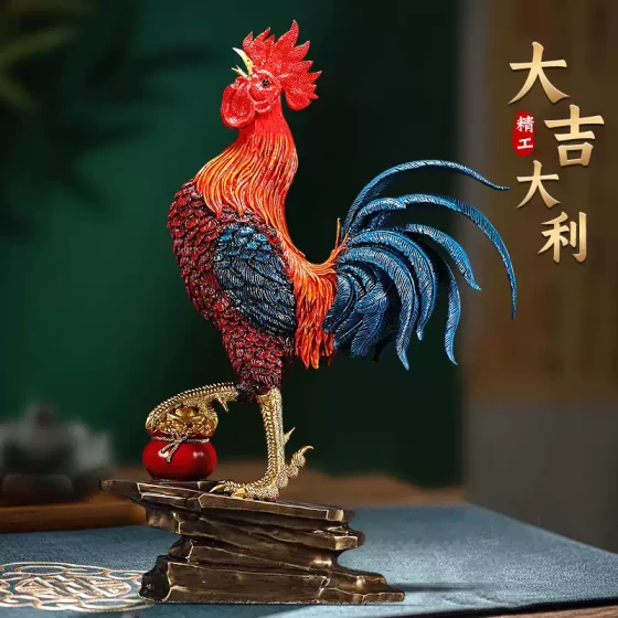 全铜彩绘公鸡摆件大吉大利公鸡工艺品家居办公室装饰乔迁开业礼品