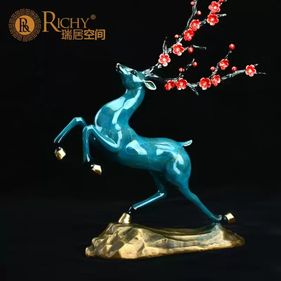 一路升华梅花鹿黄铜摆件中式家居客厅酒柜玄关桌面新家装饰品礼品