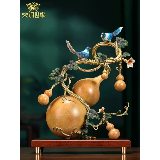 福禄满堂黄铜葫芦摆件中式家居客厅办公室收藏装饰品乔迁新居礼品