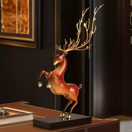 新中式高档珐琅彩铜鹿摆件客厅玄关电视柜办公室桌面装饰结婚礼物