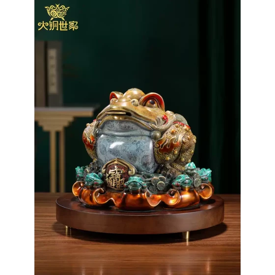 大铜世家八方来财金蟾黄铜摆件客厅办公室收银台装饰乔迁开业礼品