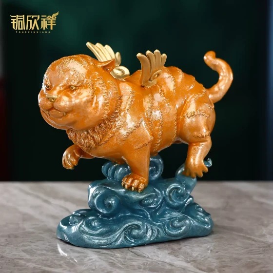 铜欣祥 彩铜《如虎添翼》老虎摆件新中式家居装饰客厅办公室礼品