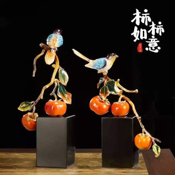 新中式珐琅彩摆件家用客厅桌面装饰摆设创意玄关个性柿柿如意饰品