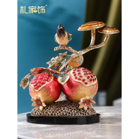 珐琅彩多子多福石榴摆件酒柜桌面布置装饰乔迁新婚结婚礼物送闺蜜