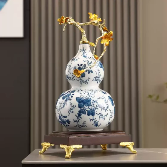 珐琅彩葫芦摆件高级感客厅酒柜聚财纳福陶瓷工艺品新中式桌面装饰