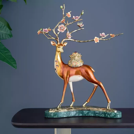 圣朗伦新中式梅花鹿招财福鹿珐琅彩摆件客厅家居玄关电视柜摆件鹿