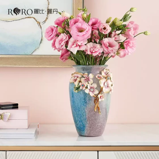 罗比罗丹锦上添花珐琅彩花瓶创意玄关插花摆件乔迁礼物