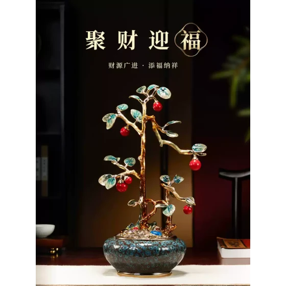 诺诗曼珐琅彩聚宝盆发财树摆件招财聚财工艺品客厅办公室装饰摆件