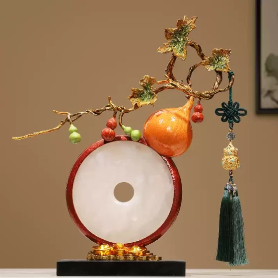 五福临门葫芦玉石平安扣摆件高档珐琅彩新中式家居装饰送乔迁礼品