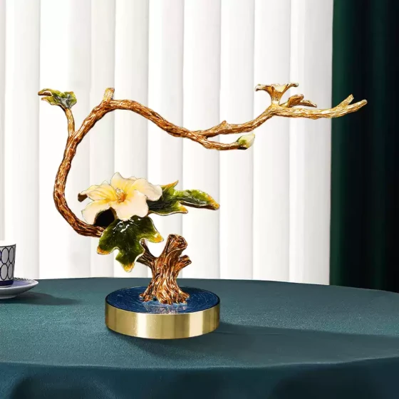 珐琅彩客厅栀子花摆件欧式玄关轻奢装饰美式样板间创意百合花摆设