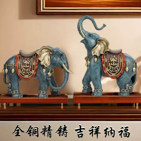 大象摆件一对客厅玄关吸水招财吉象装饰品铜工艺品乔迁新家礼品