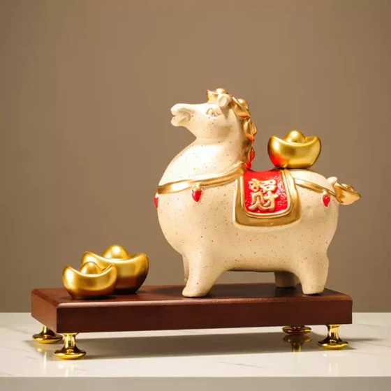 陶瓷马上有钱摆件新中式客厅电视柜玄关办公室装饰品开业乔迁送礼