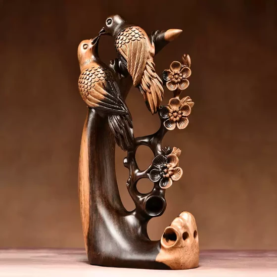 黑檀实木喜上眉梢摆件木雕花鸟摆设客厅装饰品摆件新家乔迁送礼品